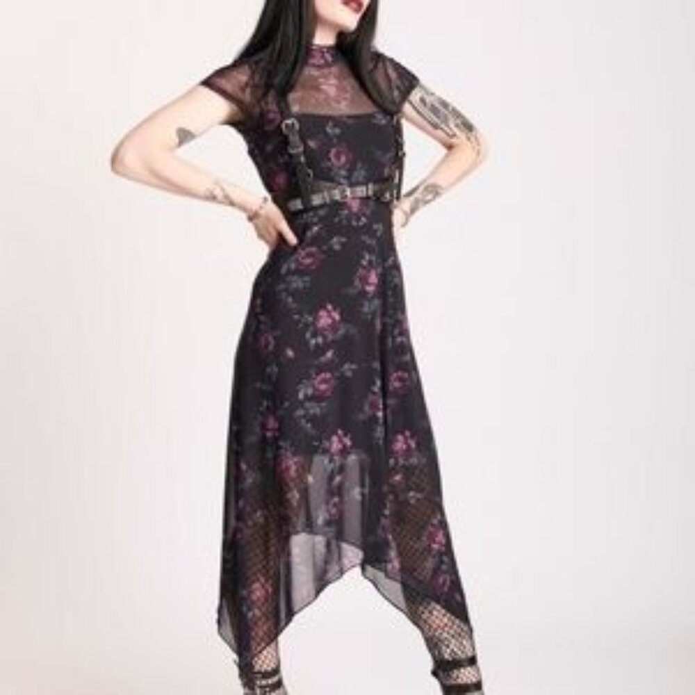 Floral Mesh Overlay Dress, Size Medium